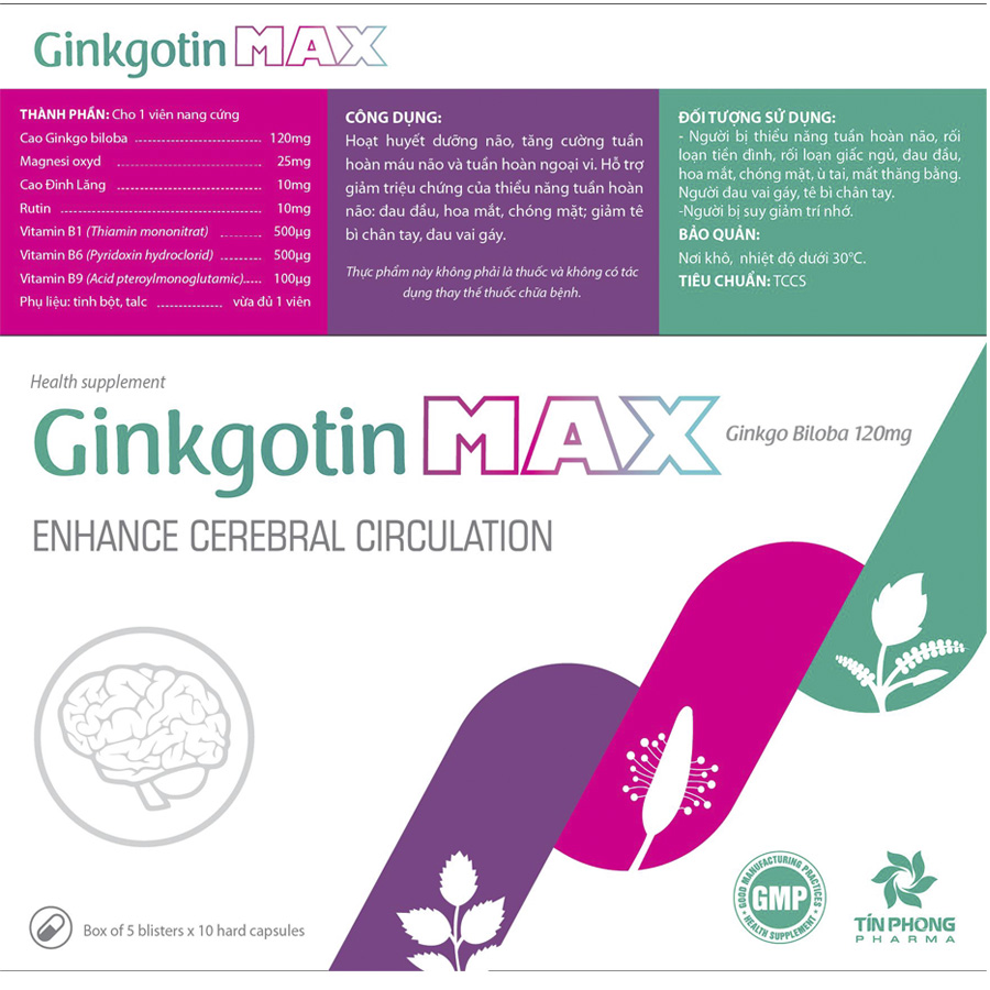 Ginkgotin Max - Tăng cường tuần hoàn não - Hộp 50 viên