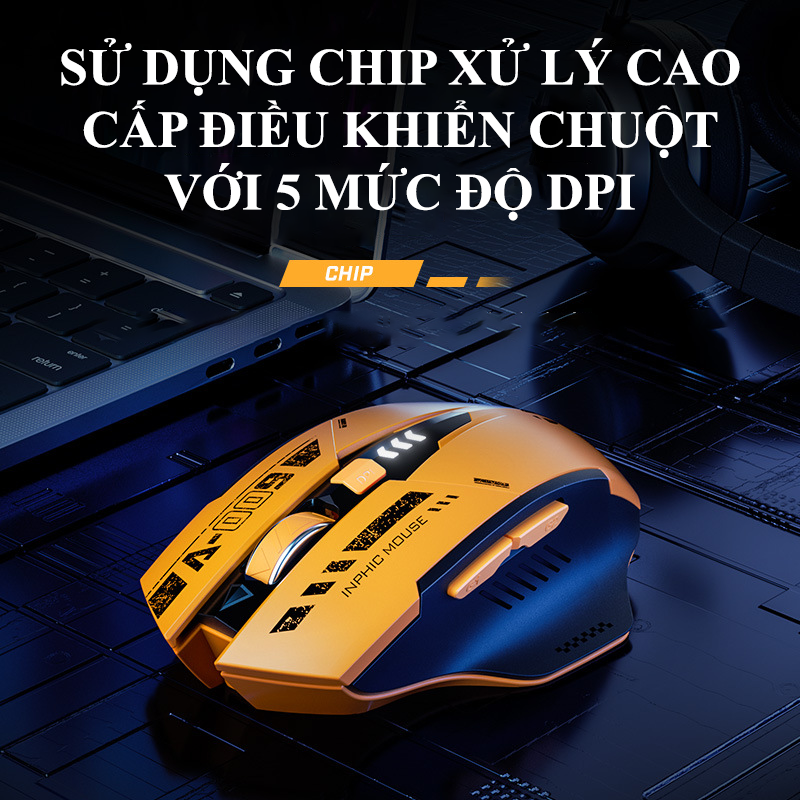 Chuột không dây INPHIC A9 sử dụng pin sạc kết nối Bluetooth và chip USB 2.4G thiết kế kiểu dáng xe đua cool ngầu dành cho game thủ - Hàng Chính Hãng