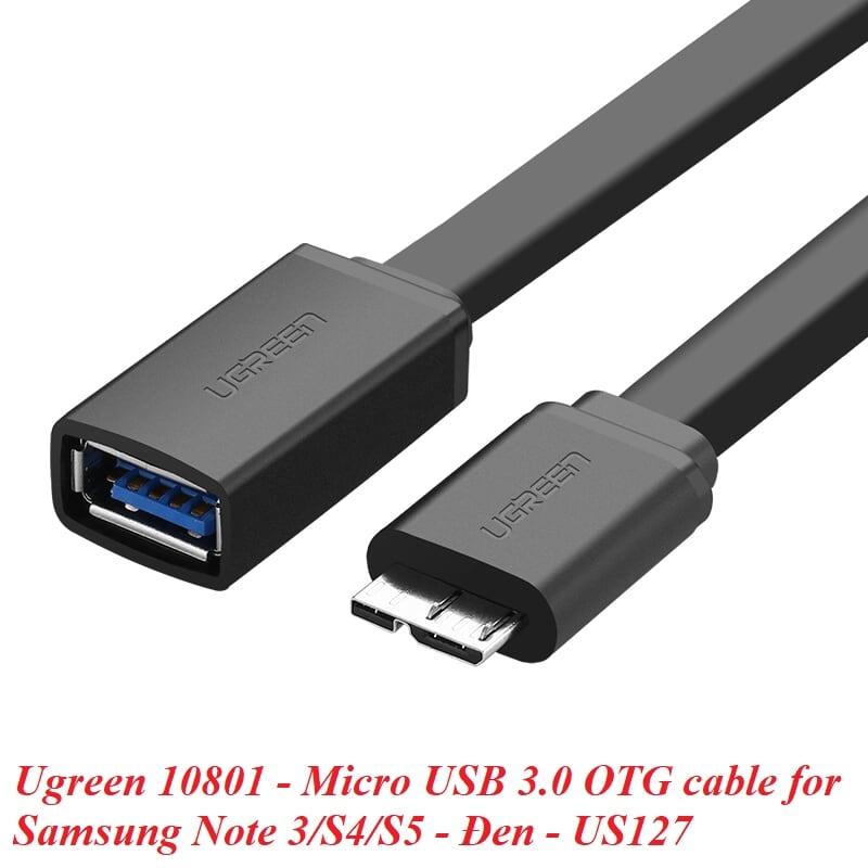 Ugreen UG10801US127TK 20CM màu Đen Cáp MICRO USB 3.0 OTG sang USB 3.0 âm dáng dẹt - HÀNG CHÍNH HÃNG