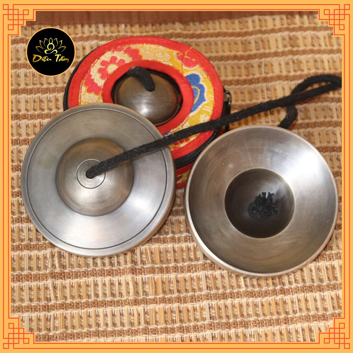 Chuông thiền Tây Tạng Tingsha Cymsha Cymbals Chiêng đồng thủ công Mật tông Chuông Yoga Chập Cheng Chũm Chọe kèm bao gấm