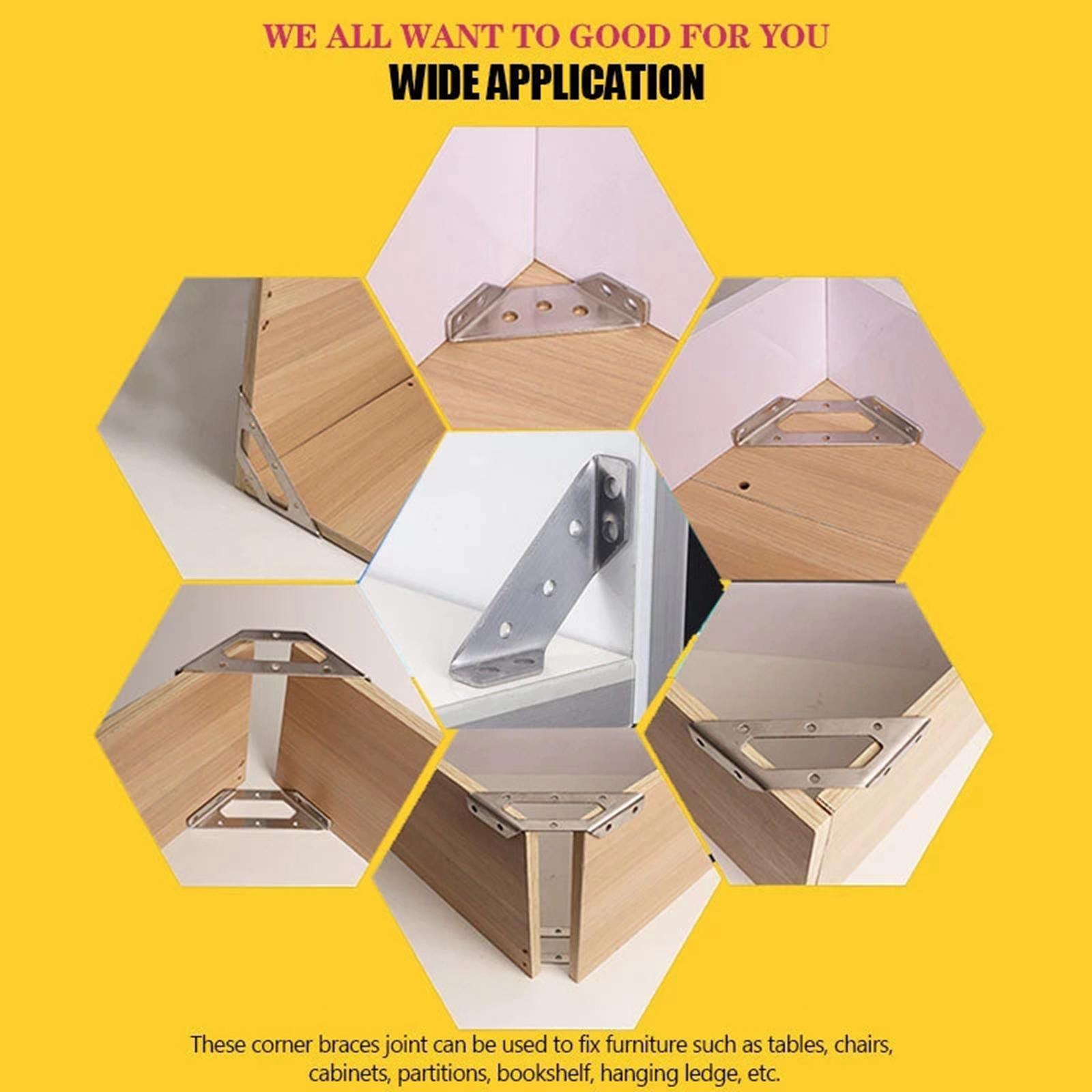 4x Stainless Steel Corner Joint, Furniture Corner Connector Fastener, Angle Corner Brackets for Shelf Window Table