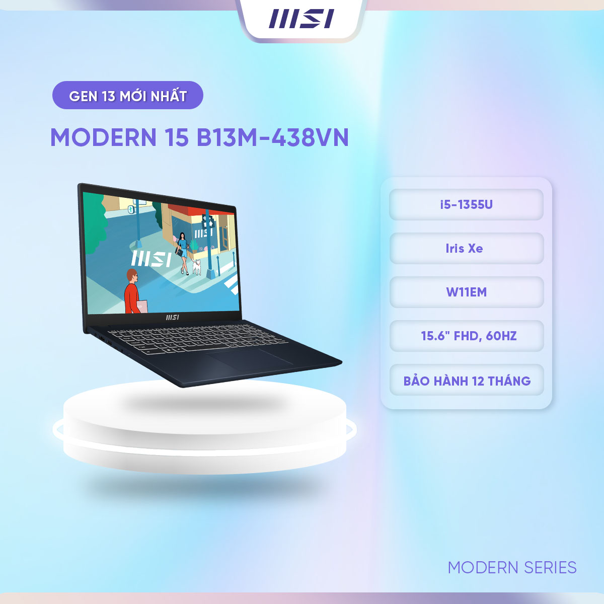 MSI Laptop Modern 15 B13M-438VN|Intel i5-1335U|Iris Xe |Ram 8GB|512GB SSD|15.6