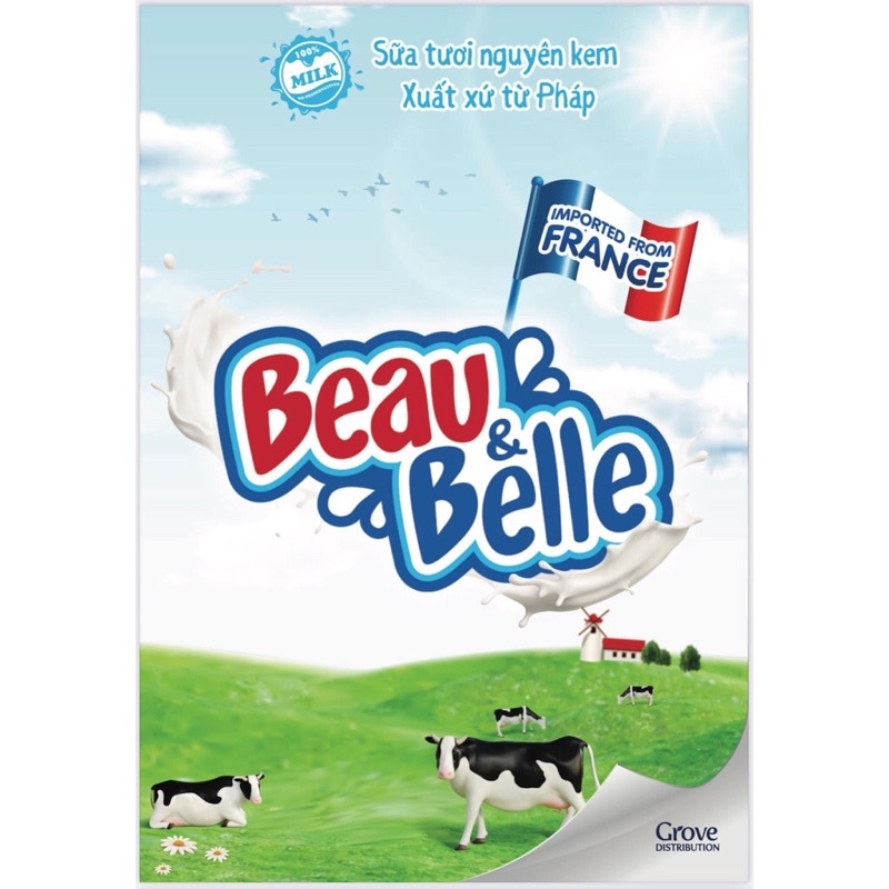 Thùng 24 hộp sữa Beau&amp;bell sữa pháp nguyên kem 200ml