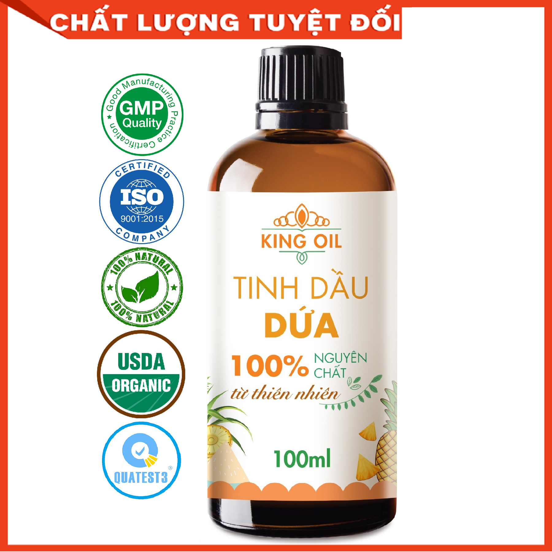 Tinh dầu Dứa 100ml nguyên chất từ thiên nhiên, xông phòng, khử mùi, đuổi muỗi, thơm phòng - KingOil