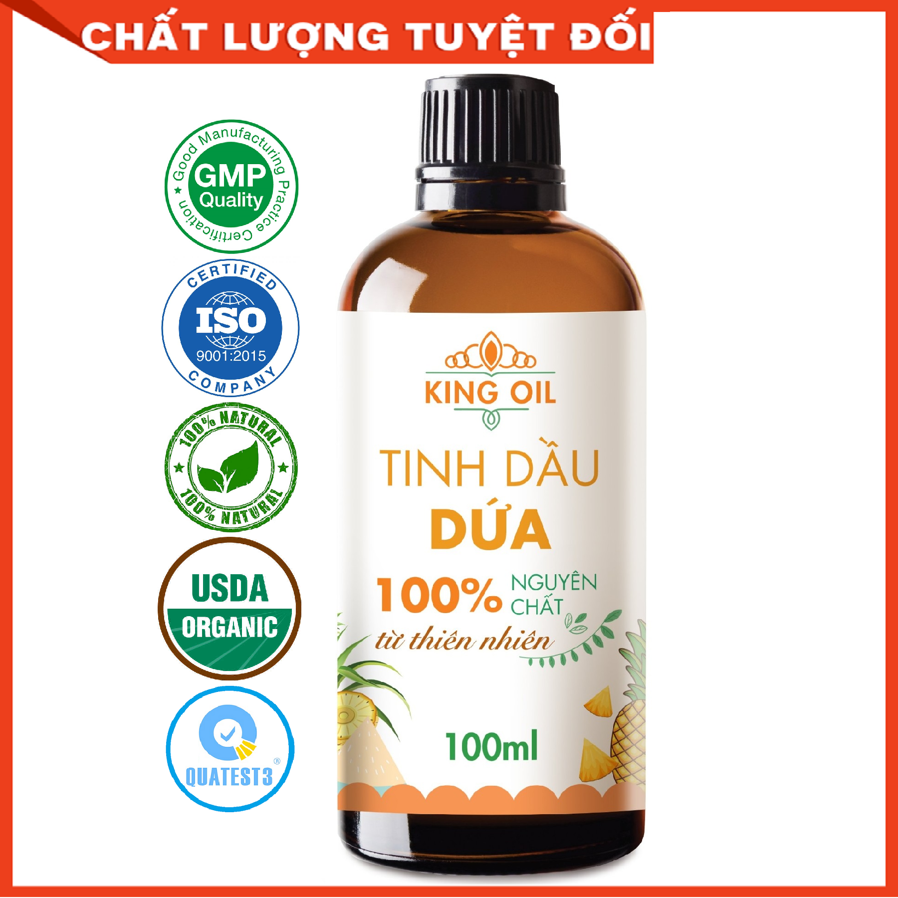 Tinh dầu Dứa (thơm, khớm) 100ml nguyên chất từ thiên nhiên, xông phòng, khử mùi, đuổi muỗi, thơm phòng - KingOil