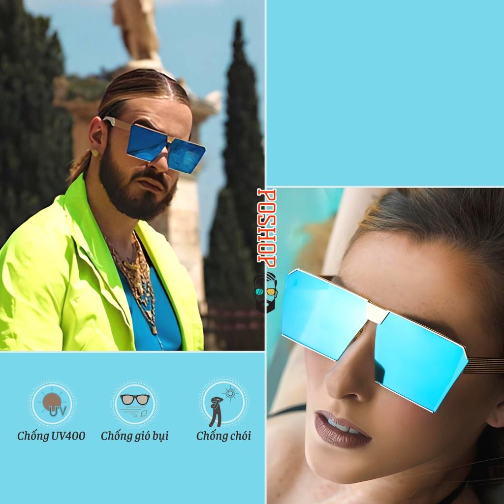 Mắt kính mát nam nữ POSHOP gọng kim loại thiết kế kiểu vuông thời trang dễ đeo chống tia cực tím uv400 VPHANG