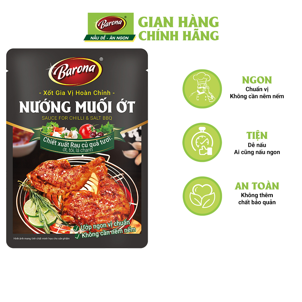 Combo 1 gói Lẩu Thái Barona 180g, 1 gói Gia Vị Nướng Muối Ớt Barona 80g, 1 gói Gia Vị Nướng Ngũ Vị Barona 80g