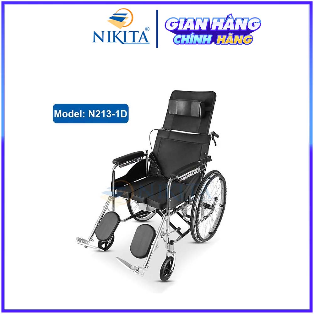 Xe Lăn Tay Ngã Lưng 6 Nấc, Có Đệm Và Bô Vệ Sinh - Nikita N213 - 1 - Đen