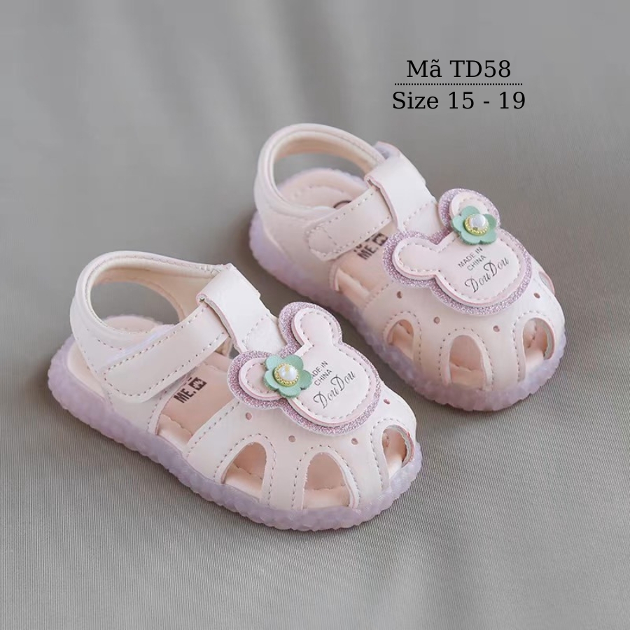 Dép sandal tập đi cho bé gái 0 - 24 tháng êm nhẹ đế su chống trơn trượt màu hồng hình thỏ dễ thương phong cách Hàn Quốc TD58