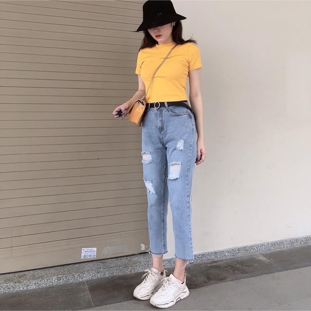 Quần jean nữ baggy King168, quần nữ co dãn nhẹ mẫu THU81