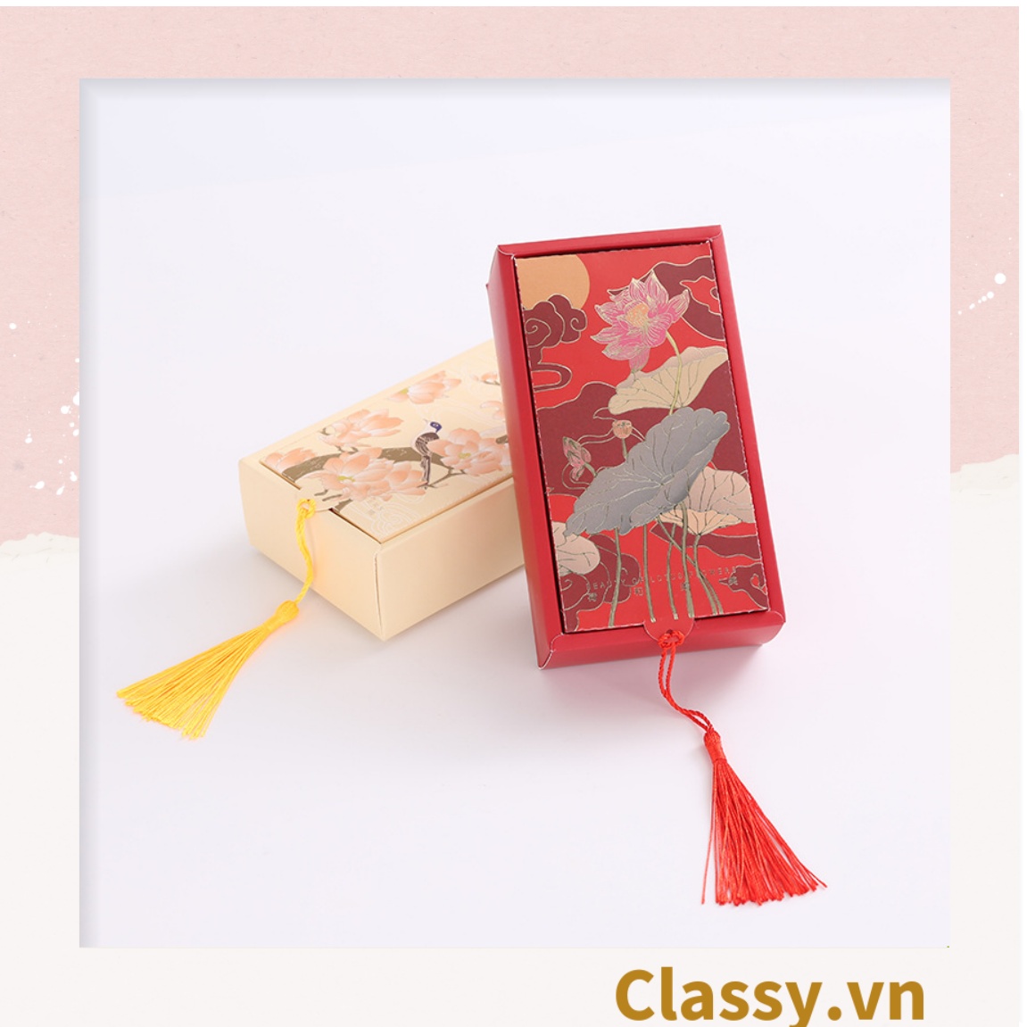 Q904 - - Hộp giấy cổ điển bằng giấy tự gấp đựng quà tặng kèm ruy băng