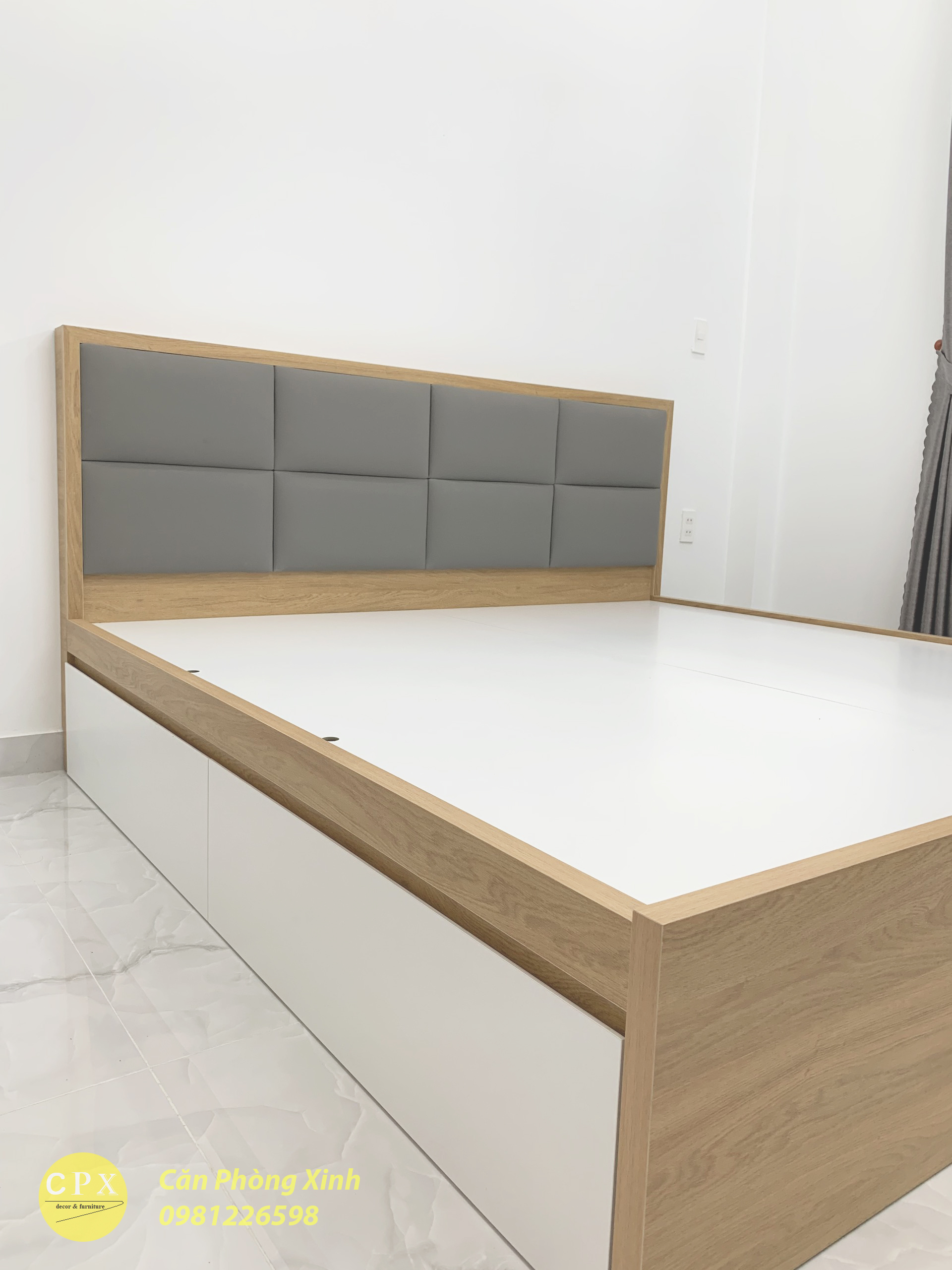 Giường ngủ bọc nệm 2 hộc kéo gỗ MDF CPX-G20