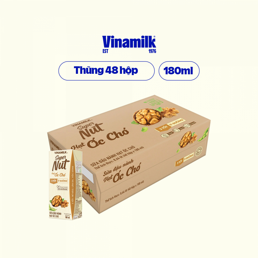 THÙNG SỮA ĐẬU NÀNH VINAMILK HẠT ÓC CHÓ -48 HỘP 180ML