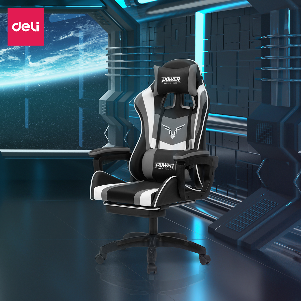 Ghế Gaming Chơi Game Deli - Bọc Da Cao Cấp - Có Gác Chân Thông Minh - Phù Hợp Game Thủ Văn Phòng Làm Việc Học Sinh Gối Tựa Lưng - Hàng Chính Hãng - E4927
