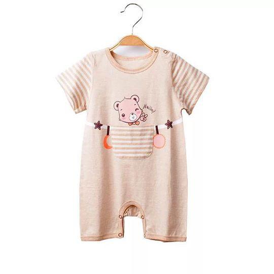 Body đùi 100% sợi cotton hữu cơ unisex in hình gấu, túi giữa