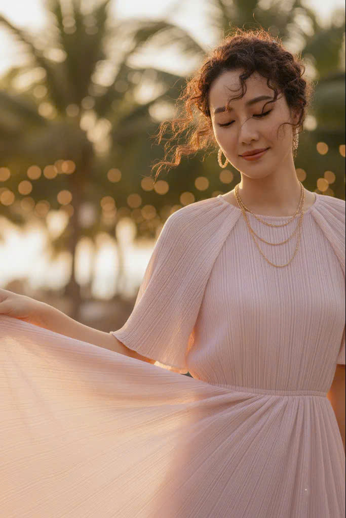 Đầm Xoè Dập Ly Hồng Pastel thời trang thiết kế Hity DRE194