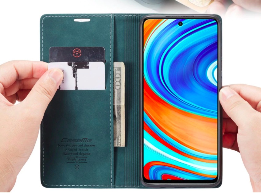 Bao da bò thật dạng ví chính hãng Caseme dành cho Xiaomi Redmi Note 9 Pro