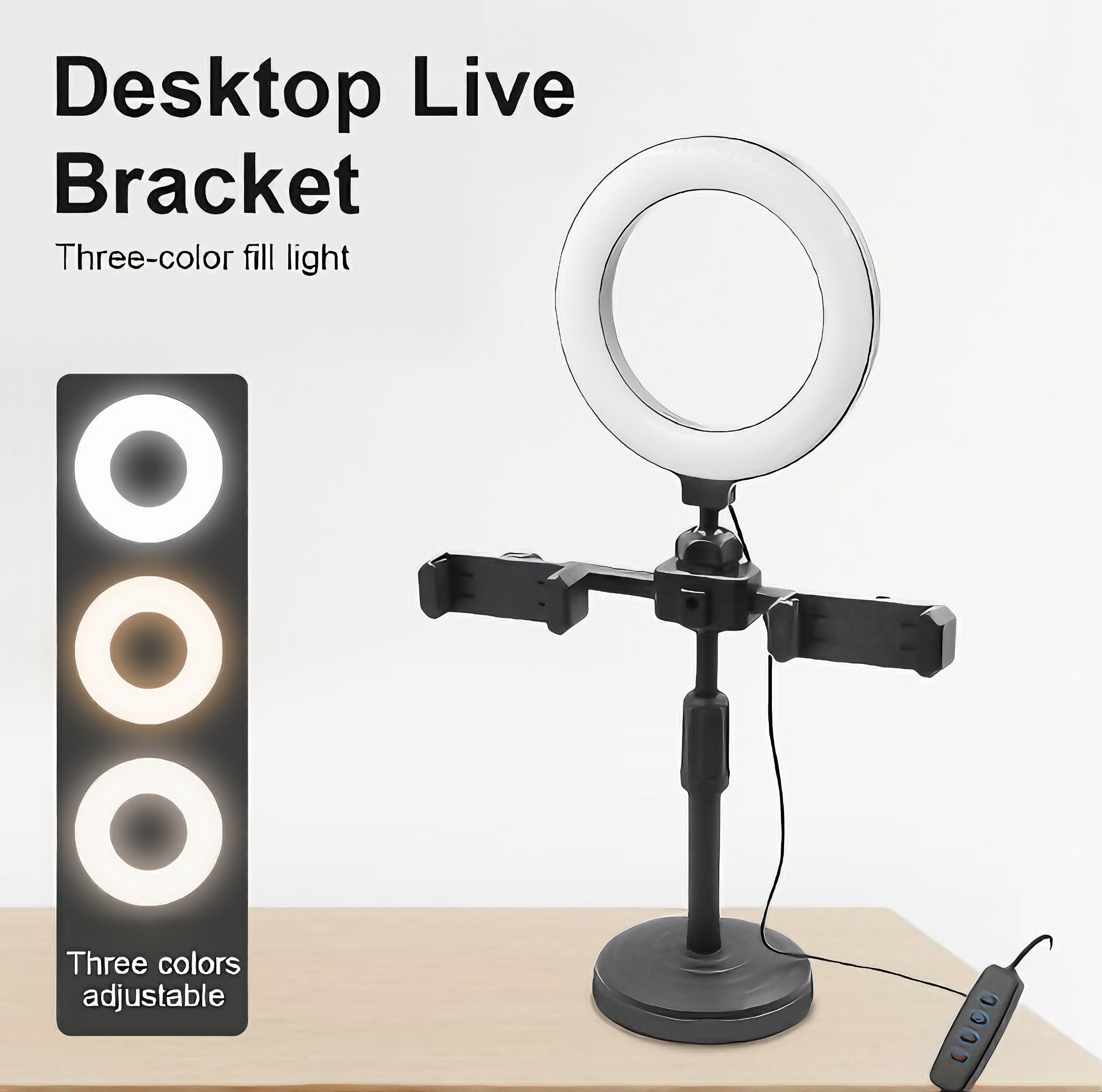 Giá đở đèn livestream, đèn tiktok KG96, đèn led trợ sáng để bàn 2 kẹp điện thoại 16cm - Hàng chính hãng
