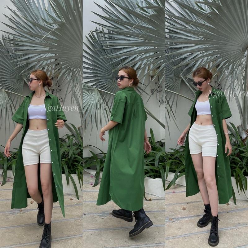 Sơ Mi VÁY dáng dày form rộng ngắn tay style Hàn chất dày