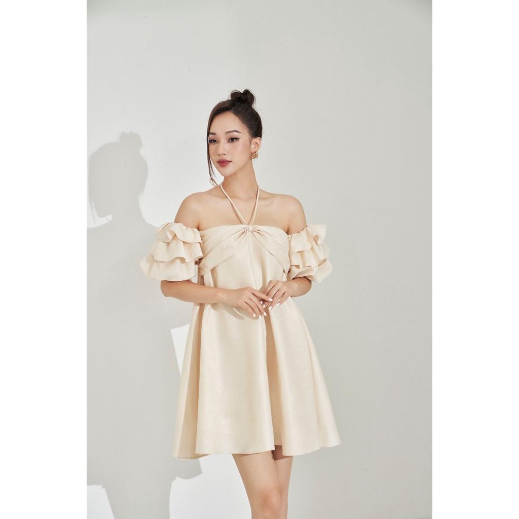 MOLLYNISTA - Đầm Lollita kem ánh nhũ tay bồng babydoll FS quyến rũ nữ tính thiết kế cao cấp đi chơi đi tiệc gợi cảm