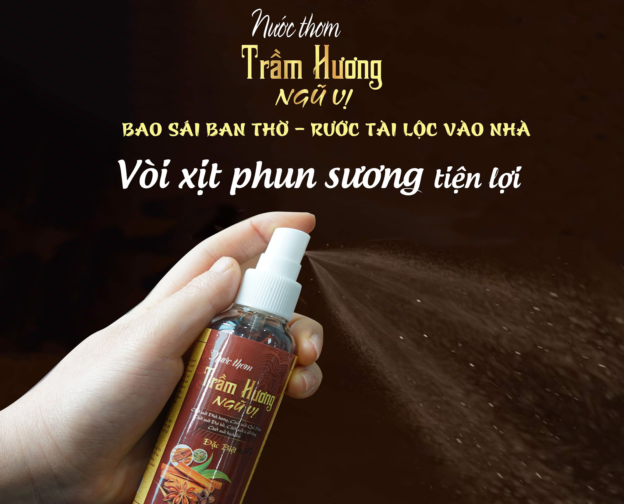 Nước lau ban thờ, lau đồ thờ cúng sáng bóng, khử mùi, mang ý nghĩa phong thủy tốt - Nước thơm trầm hương ngũ vị 100ml