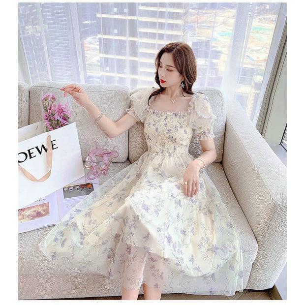 Đầm xoè voan hoa mocking tay phồng siêu xinh