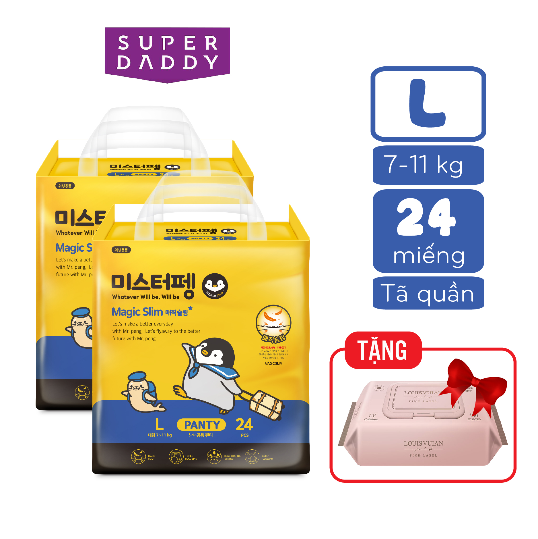 Combo 2 Tã quần Super Daddy Magic Slim Size L 7-11 kg