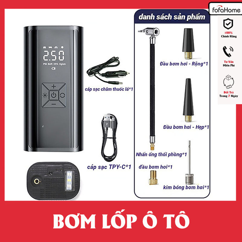 Máy Bơm Lốp Xe Ôtô Tự Động Công Suất Lớn Trên Phút Động Cơ Mạnh Mẽ Và Bền Bỉ Sử Dụng 3 Đầu Tương Thích Các Loại Xe