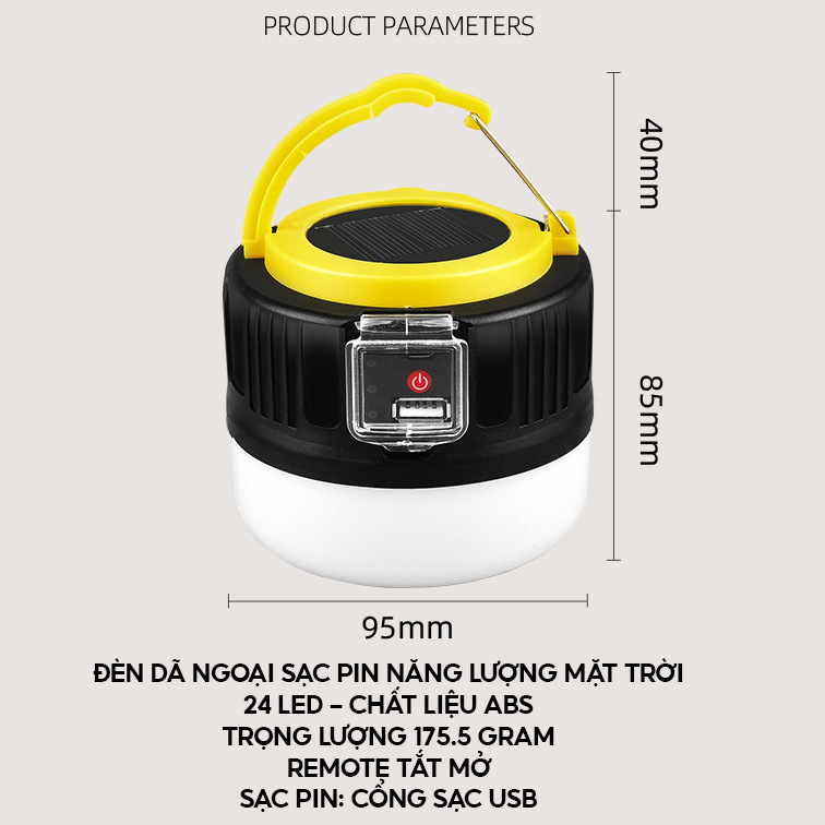 Đèn Treo Tích Điện Năng Lượng Mặt Trời Có Đèn Báo Pin Tiện Lợi Và Quai Treo Móc 2 Trong 1