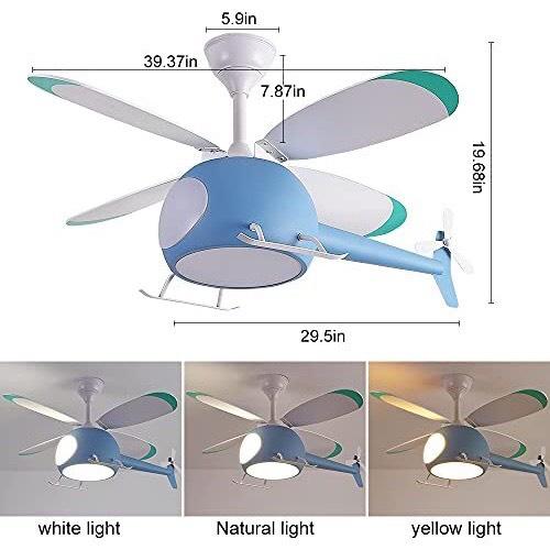 Quạt trần đèn máy bay trực thăng lõi đồng trang trí phòng cho bé,nhà hàng,quán cafe,động cơ Dc đèn led 3 màu ánh sáng