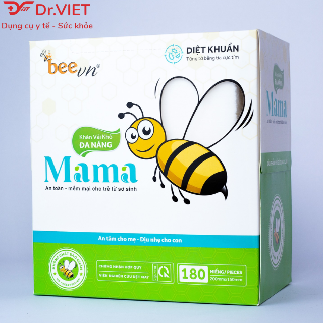 Khăn vải khô đa năng Mama thương hiệu BeeVn Chính hãng (15 x 20cm) - khăn vải không dệt mềm mịn và thấm hút tốt, an toàn dịu nhẹ cho bé