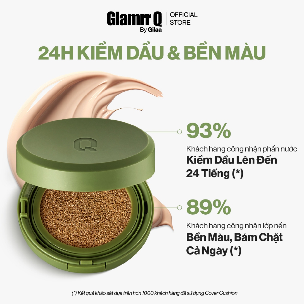 Phấn nước trang điểm che phủ kiềm dầu thuần chay GLAMRR Q VEGAN SUPER COVER CUSHION (1 lõi x 15g) by Gilaa