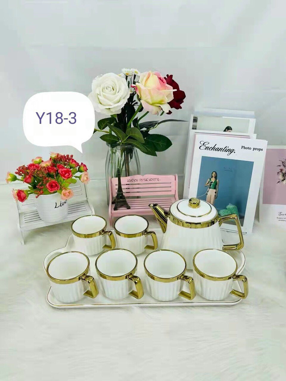BỘ ẤM CHÉN SỨ CAO CẤP TRẮNG VIỀN VÀNG _ AVN4