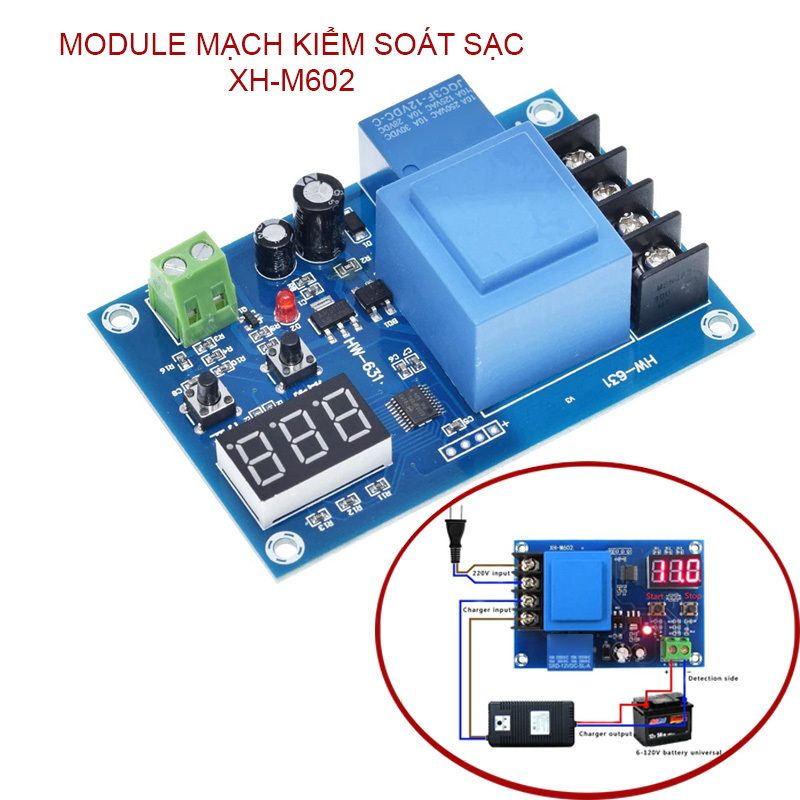 Module mạch kiểm soát và điều khiển tự động sạc bình ắc quy M602-6-96V có màn hình kỹ thuật số