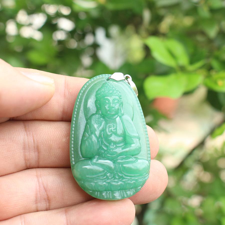 Mặt Dây chuyền Phật Bản Mệnh tuổi Hợi, Mệnh Mộc, Phật A Di Đà, Đá Thạch Anh Xanh, Cỡ to AKO1