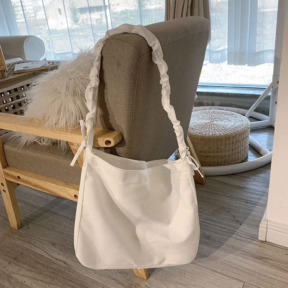 Túi vải canvas dây rút phong cách Ulzzang có khóa kéo túi phụ