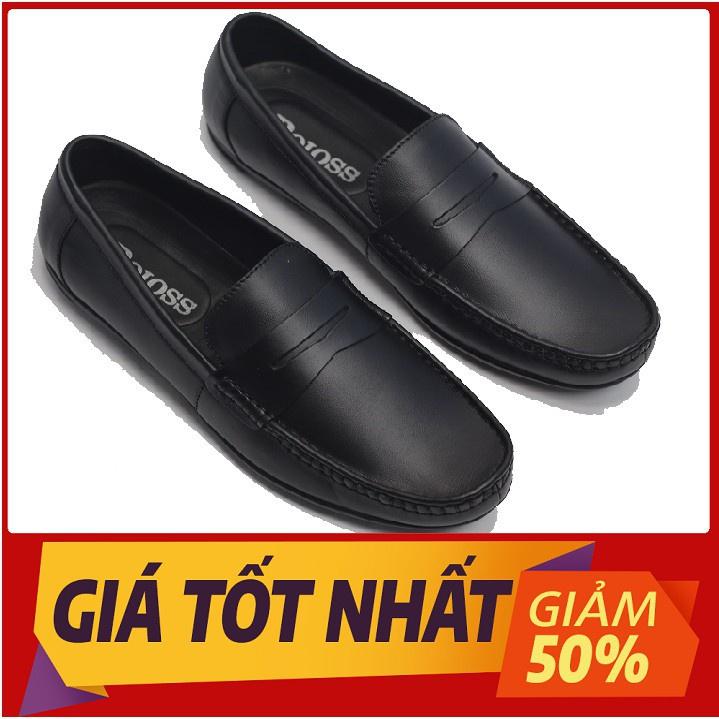 Giày lười nam da bò 100% màu đen, da mềm, lên chân bao đẹp, sang trọng