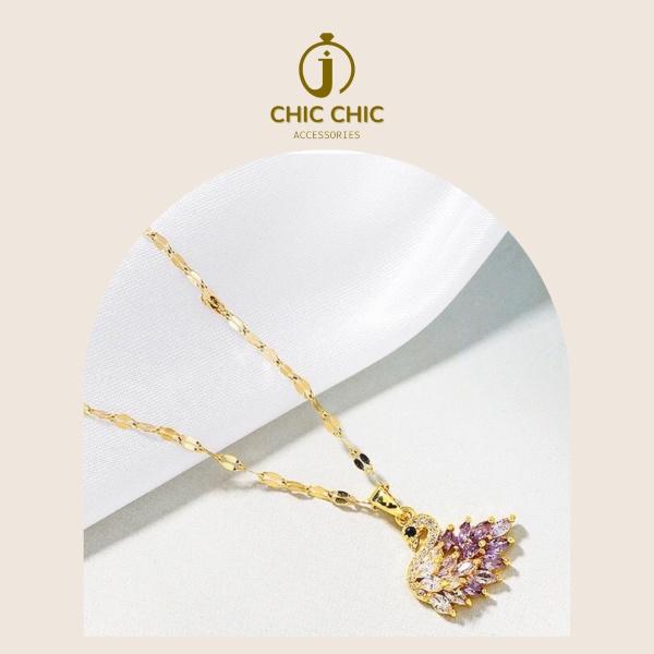 Dây chuyền nữ đẹp titan không gỉ mạ vàng 18K hình thiên nga đính đá cao cấp | dây chuyền chic chic 2B5