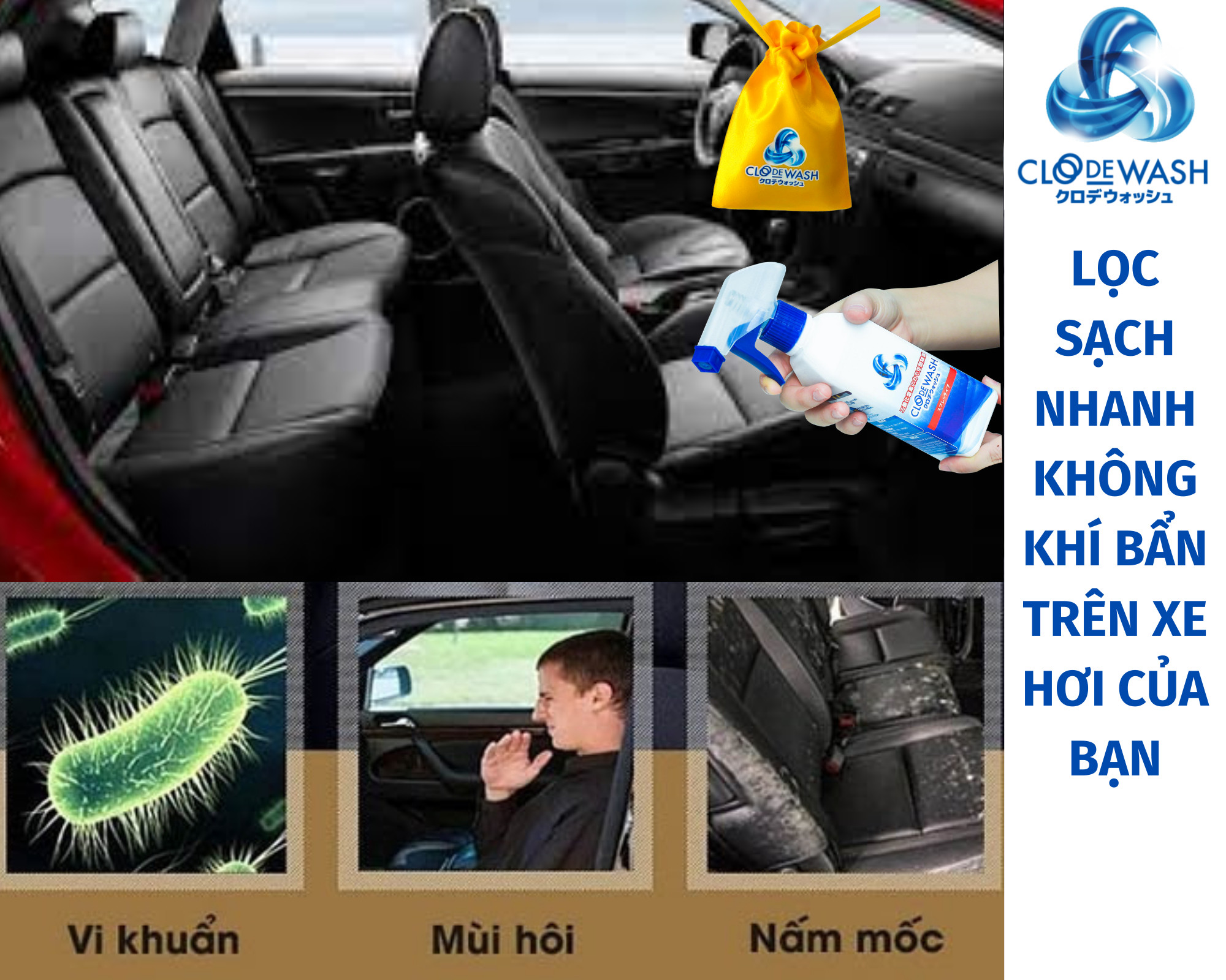 Chai xịt khử mùi thuốc lá, mùi hôi, mùi ẩm mốc, mùi thức ăn...công nghệ Nhật Bản CLODEWASH 300ml