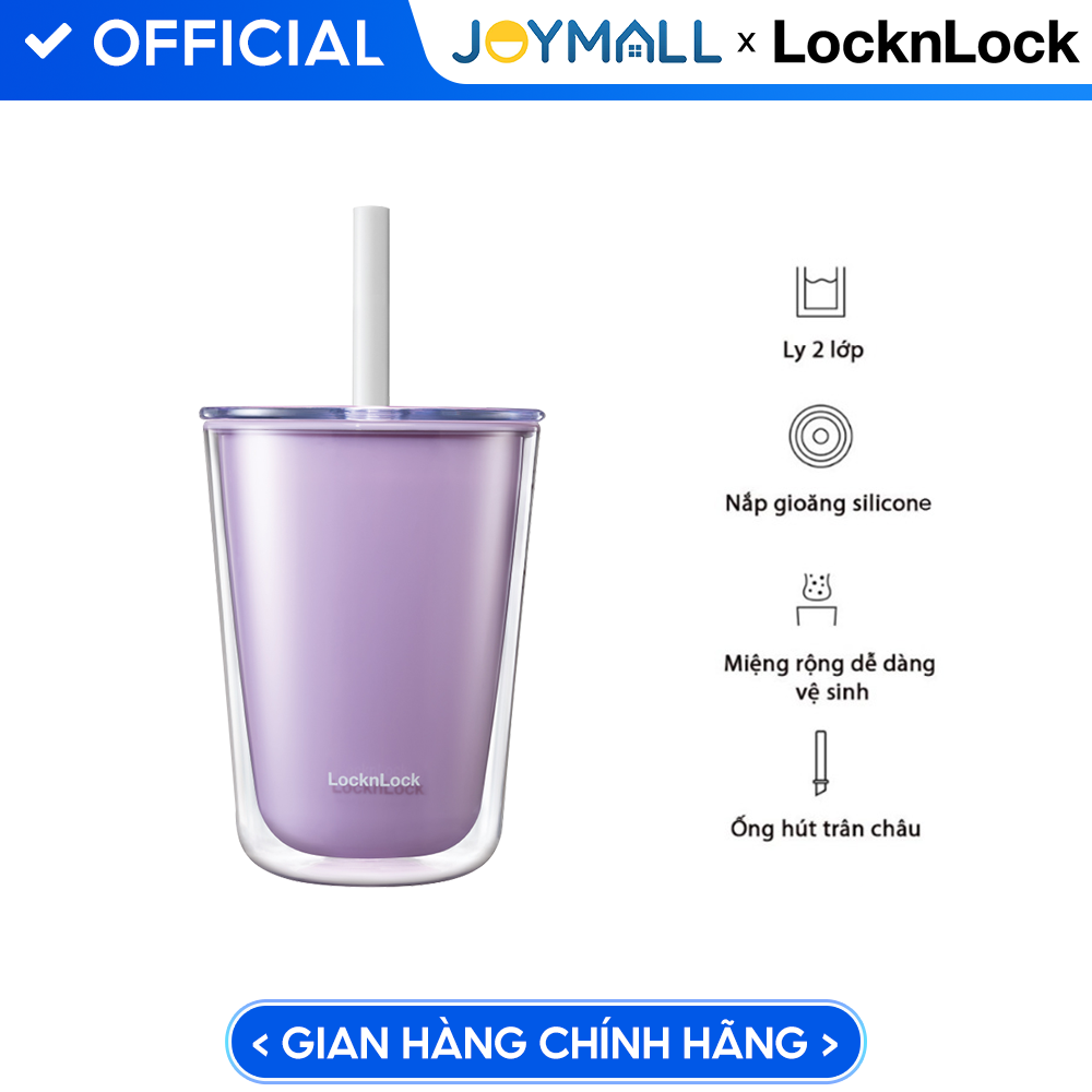 Ly nhựa 2 lớp LocknLock Bubble Tea Cold Cup màu tím HAP529VOL 720ml, Hàng chính hãng, kèm ống hút trân châu - JoyMall
