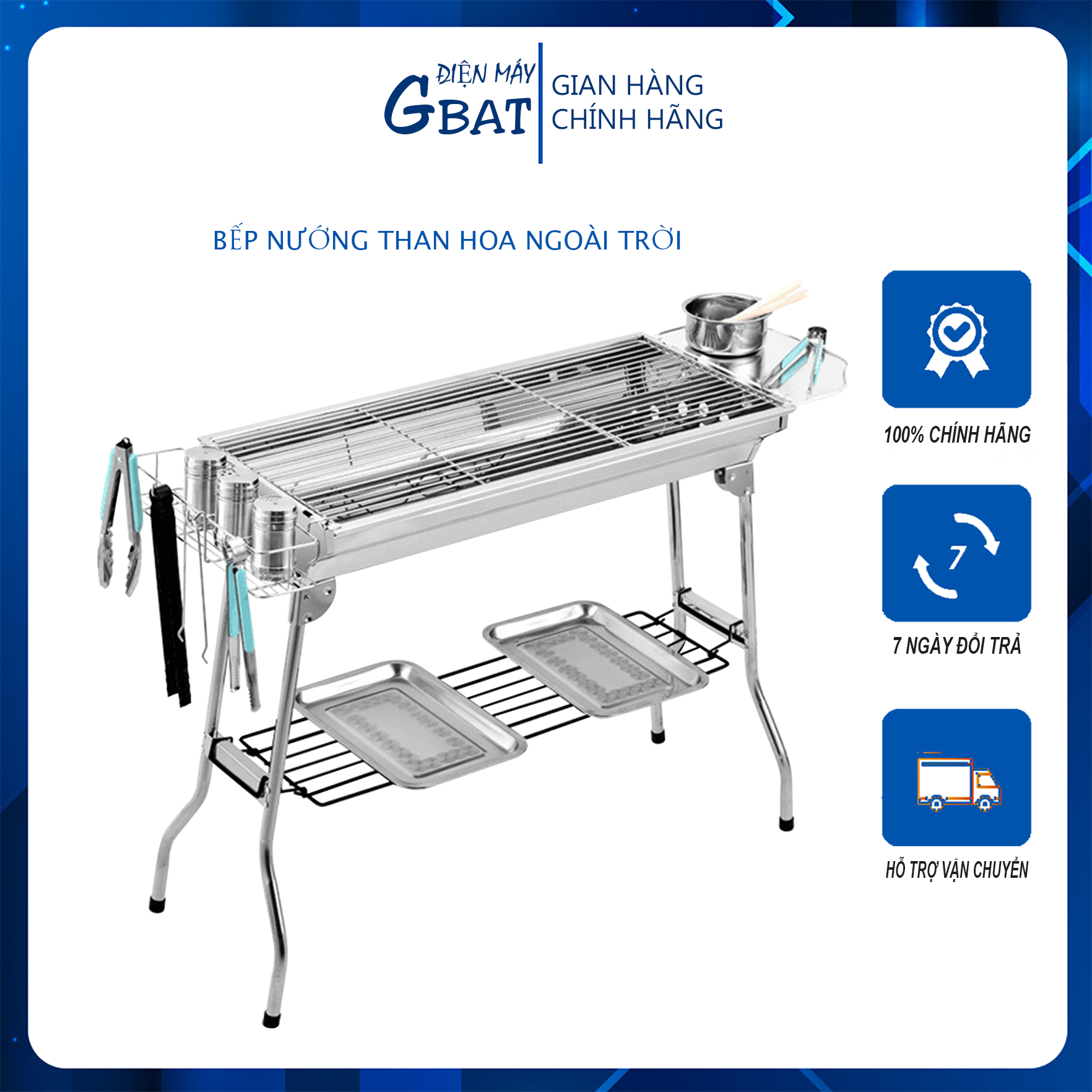 Bếp nướng than hoa BBQ ngoài trời chất liệu Inox cao cấp