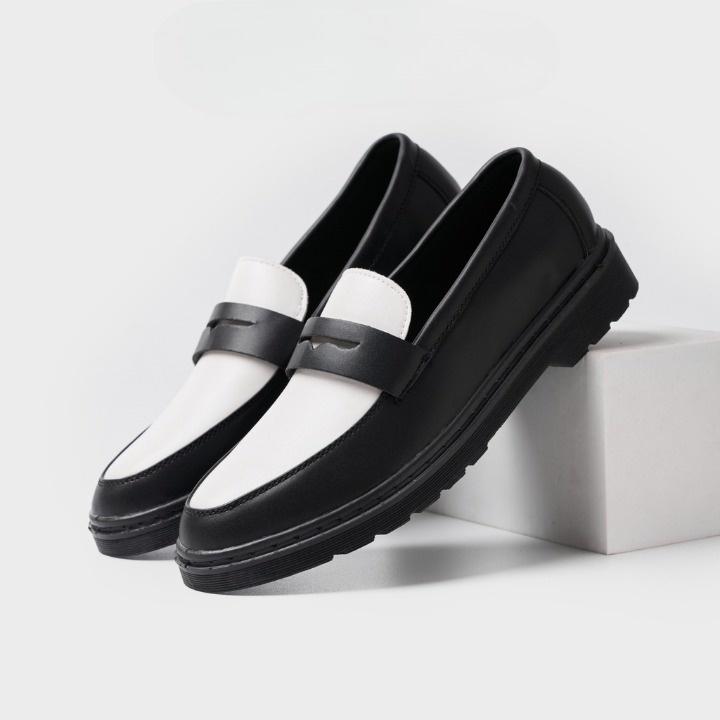 Giày Penny Loafer Black White da nguyên tấm, Giày Sơn Tùng Cao Cấp sản phẩm đống hộp cẩn thận