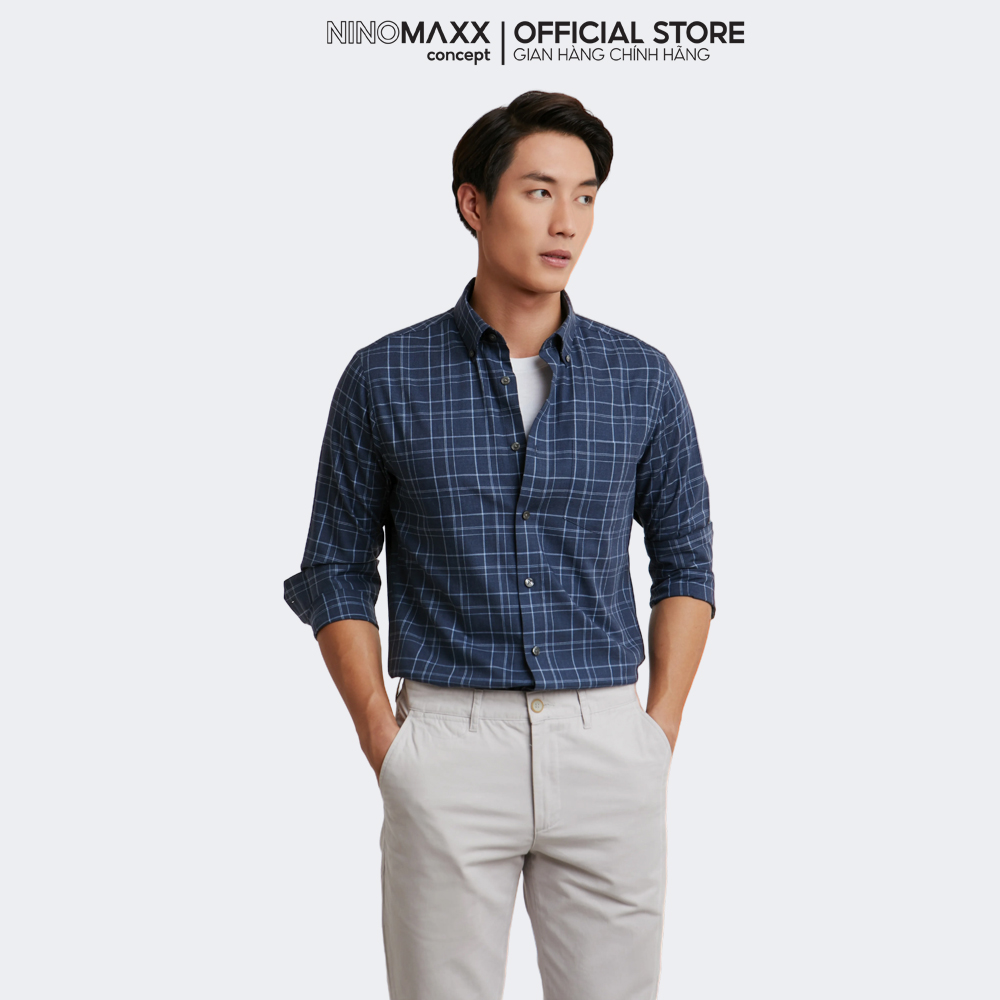 Ninomaxx Áo sơ mi nam kẻ sọc tay dài Slim Fit 2011068