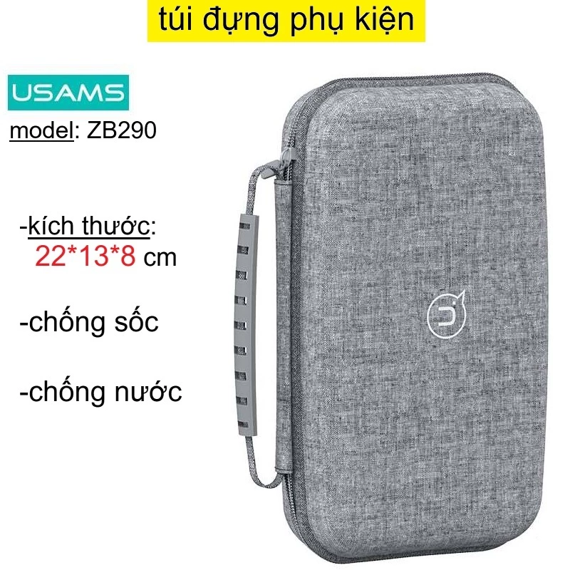 Túi đựng phụ kiện điện thoại chống sốc chống nước có quai USams Portable Storage Bag ZB290 _ Hàng chính hãng