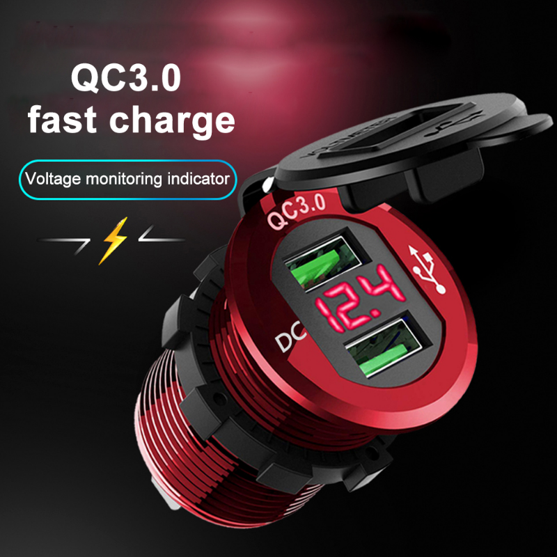 12V USB Outlet Car Charge Quick 3.0 Dual USB sạc ổ cắm với bộ sạc xe hơi bằng nhôm không thấm nước Voltmeter cho xe tải hàng hải