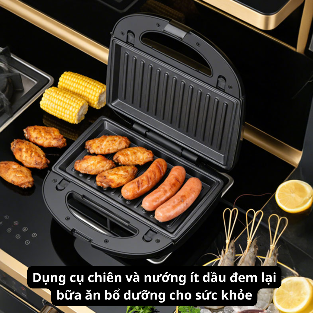 Máy kẹp nướng bánh mì 3IN1 Lumabella LB-58061 đa năng, công suất cao 750W, khay nướng chống dính cao cấp, dễ dàng tháo lắp khay, dễ dùng - DELIYA - HÀNG CHÍNH HÃNG