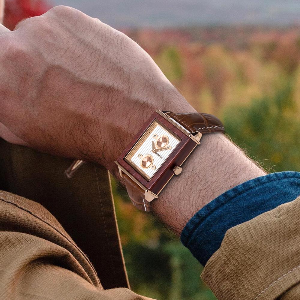 Đồng hồ Vỏ gỗ & dây da Hiển thị thời gian & lịch dạ quang Chức năng đồng hồ bấm giờ REDEAR Men