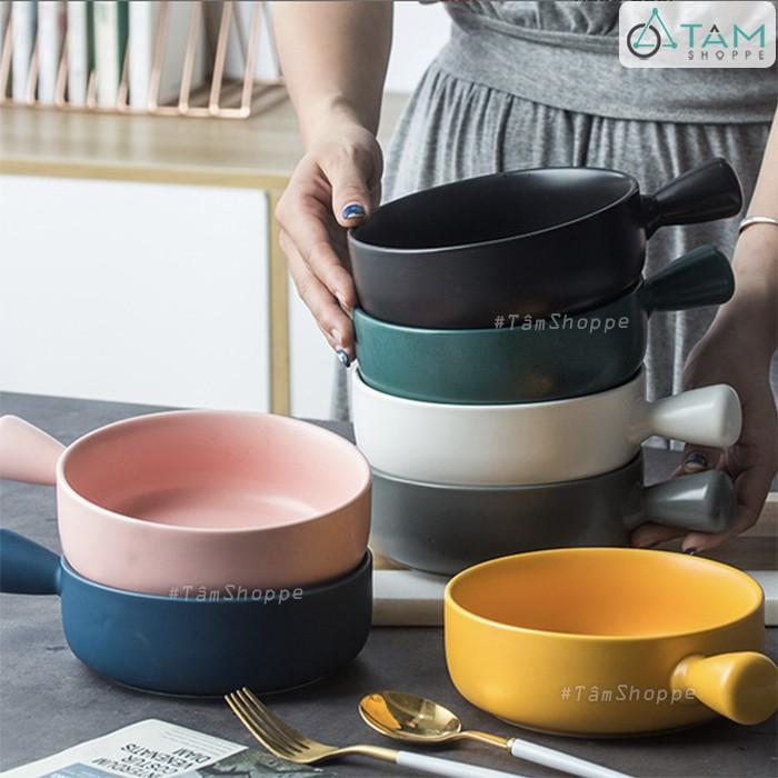 Chảo gốm sứ cao cấp tròn có tay cầm trơn màu Nordic Style