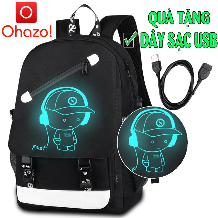 Combo balo thời trang phát sáng dạ quang Ohazo! Họa tiết cá tính + Dây cáp sạc USB xịn - Hàng siêu HOT năm nay