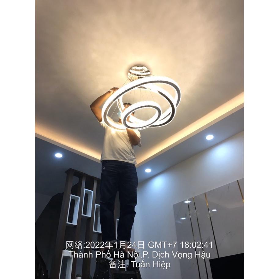 Đèn Thả Trần Pha Lê 3 Vòng Cao Cấp Bản 5cm To Sang Trọng Có Điều Khiển Từ Xa,Ba Chế Độ Đèn Led Decor Phòng Khách,Ngủ,Bếp